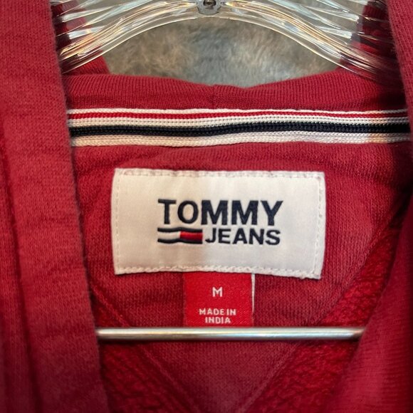 Tommy Jeans Mens Activewear Spellout Logo Pullover Hooded Sweatshirt M Red - Picture 7 of 14